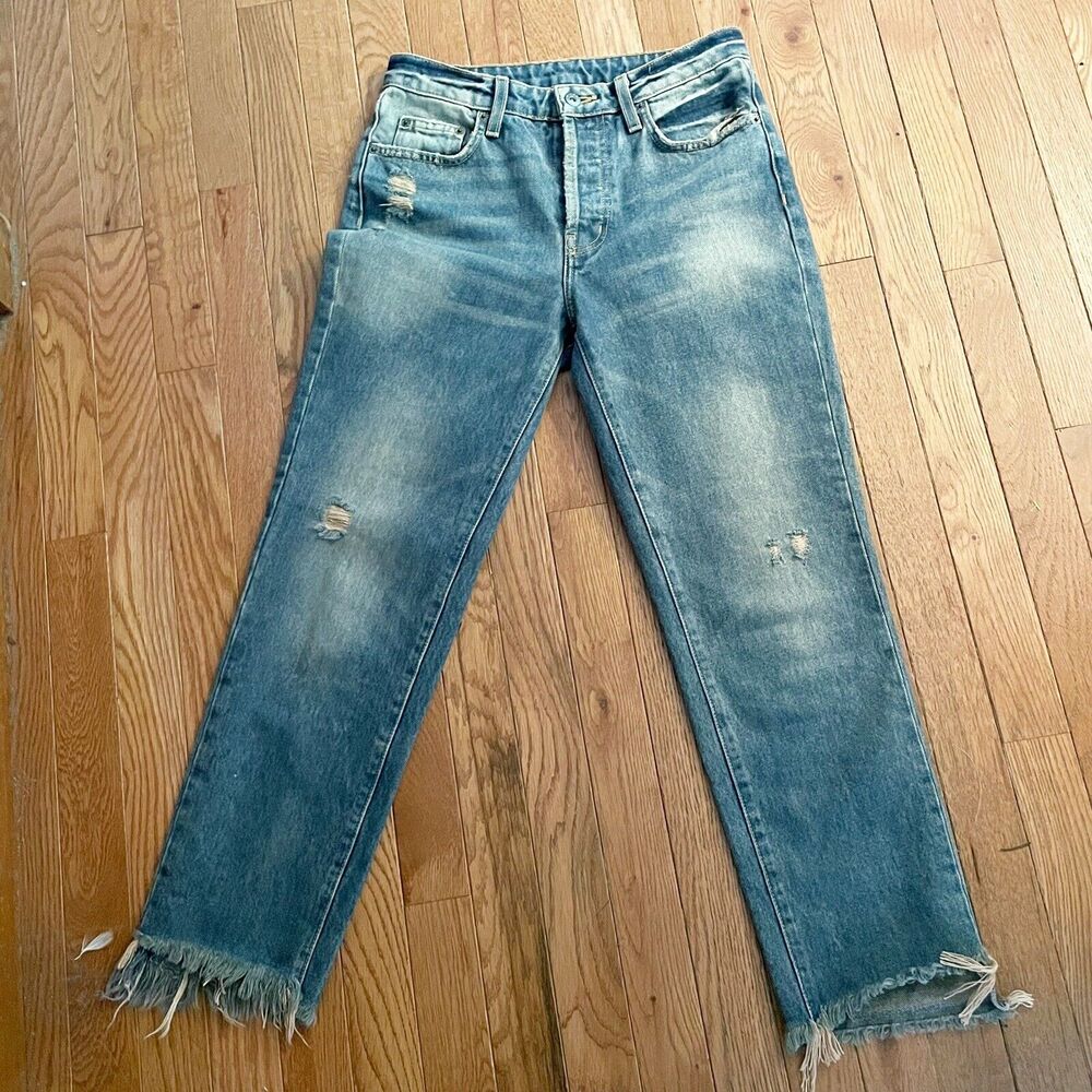 Carmar Emilia Jeans Sz 26 Distressed Super Fringed Stepped Hem Button Fly Boho